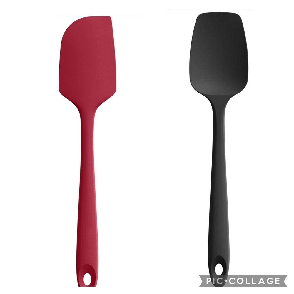 2pc Set-Red Flat Spatula,Black Spoon Spatula: 11.38in 600ºF Heat Resista…
